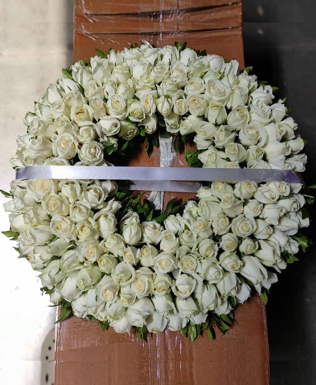 White Roses Round Wreath Arrangement