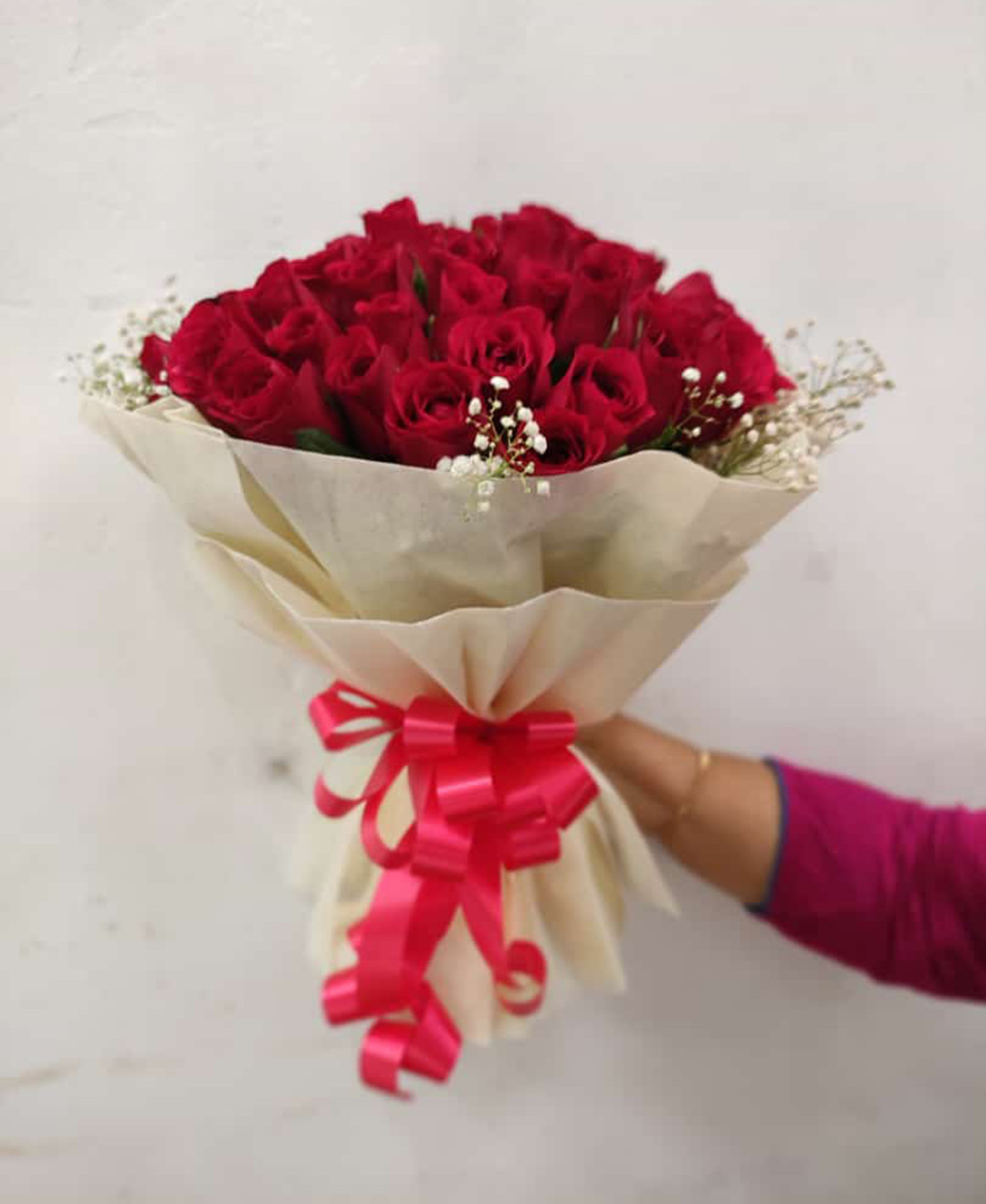 50 Red Roses Bunch With Paper Packing