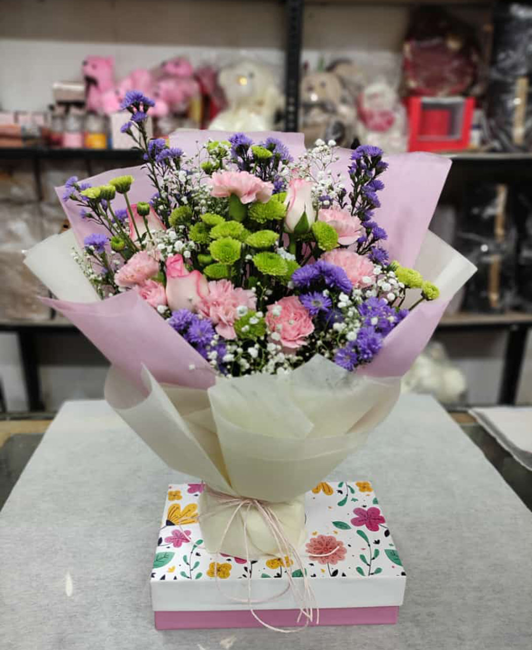 Mixed Flower Bouquet With Paper Packing