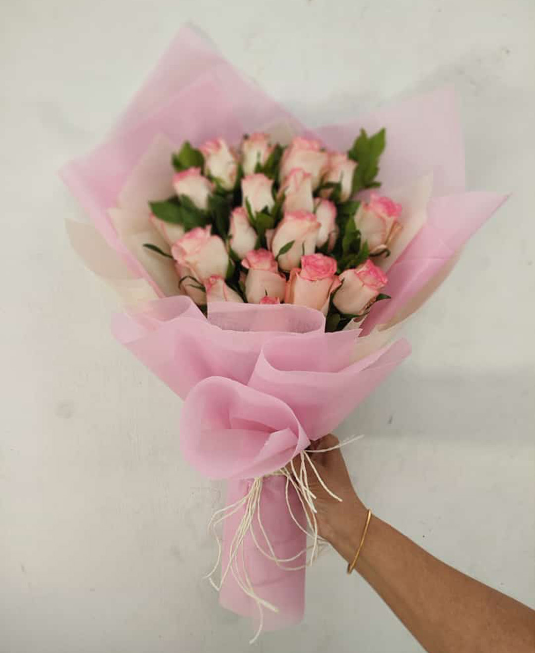 18 Pink Roses Bouquet With Paper Packing