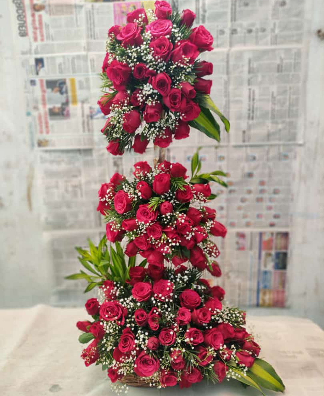 100 Red Roses Three Feet Arrangement
