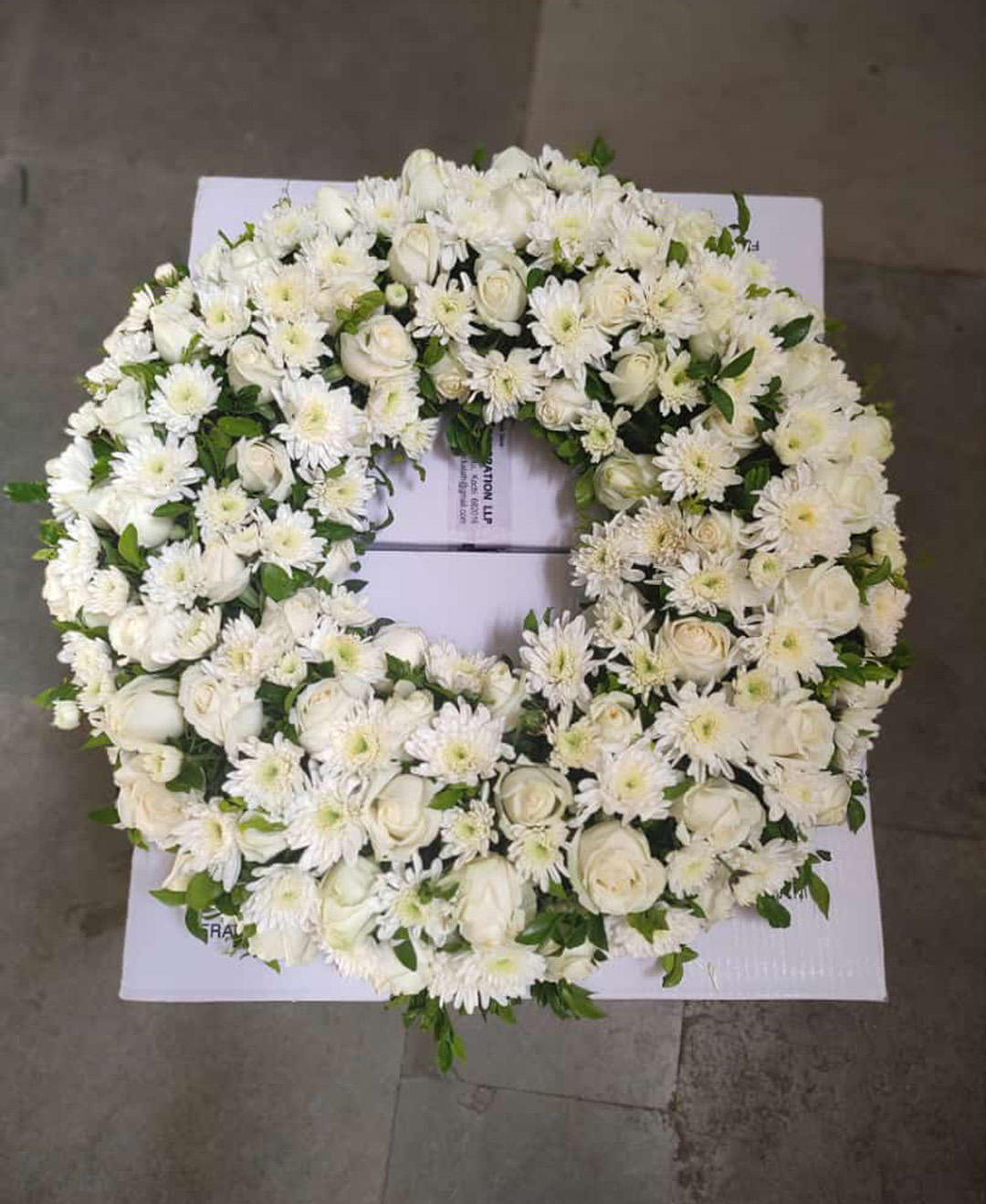 White Flowers Round Wreath Arrangement