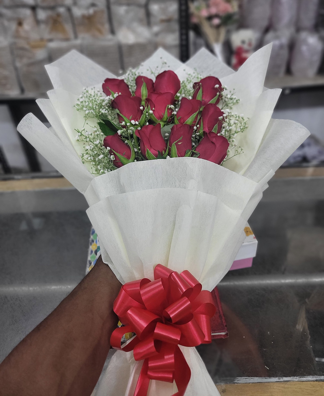 12 Red Roses Bouquet With Paper Packing