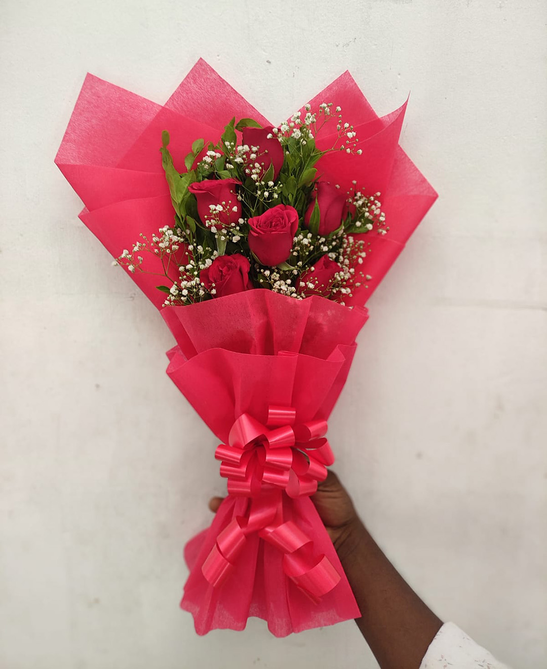 *6 Red Roses Bouquet Red Paper