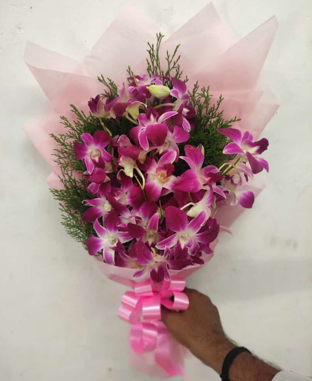 *6 Orchids Bouquet With Pink Paper
