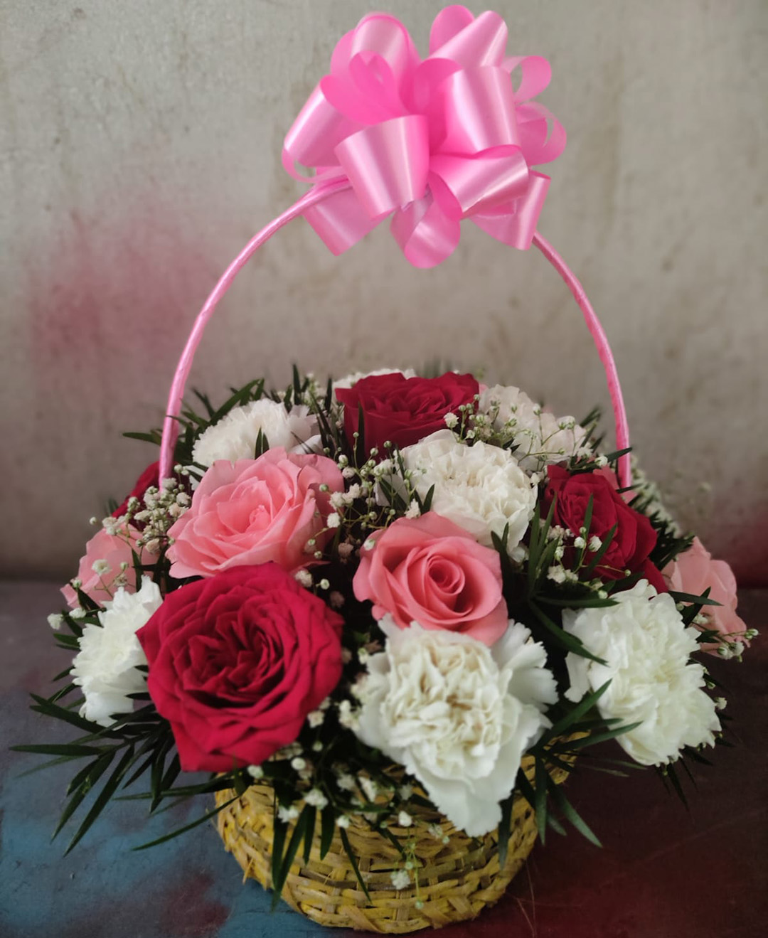 24 Roses And Carnation Basket