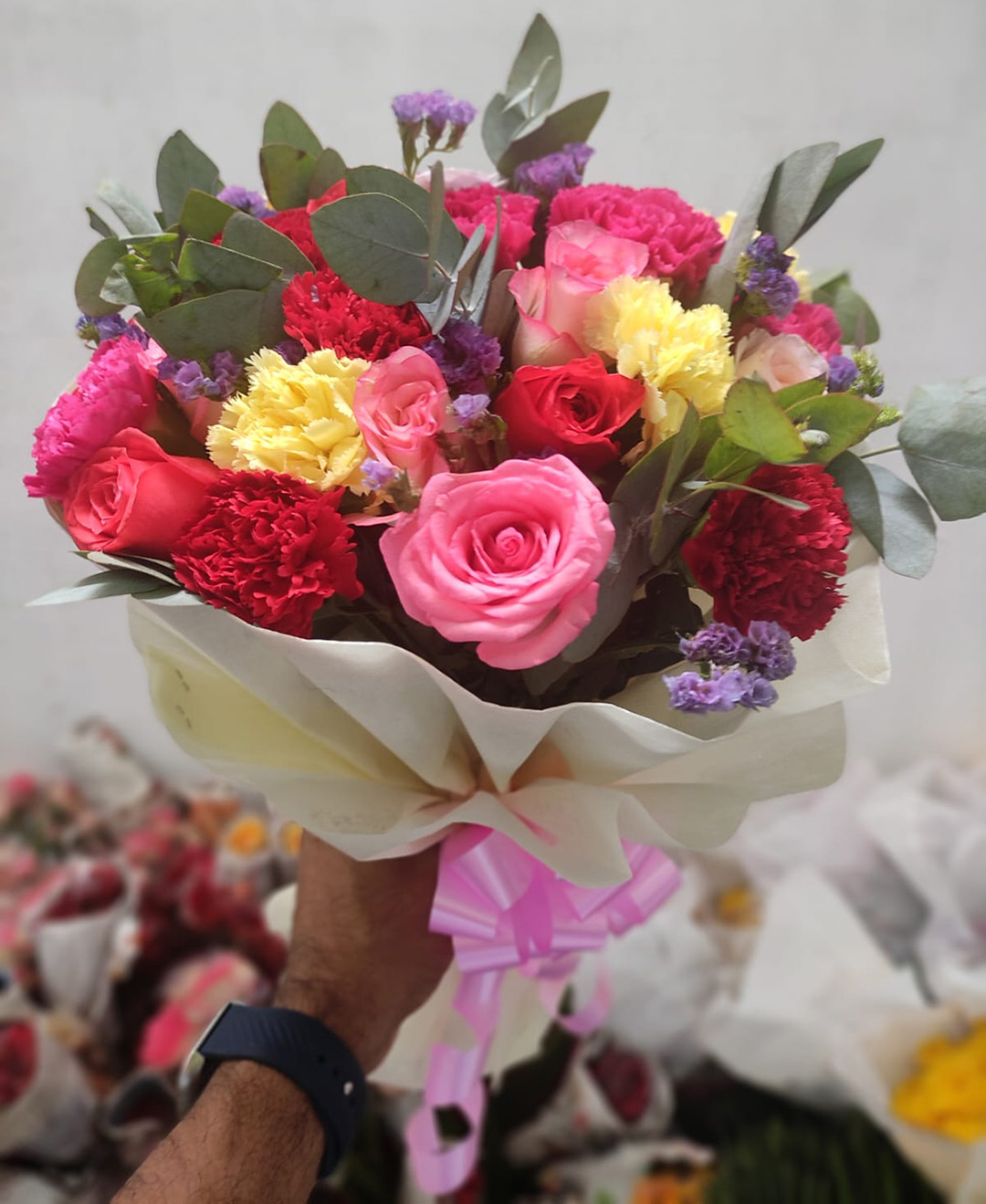 24 Roses And Carnation Bunch With Paper Packing